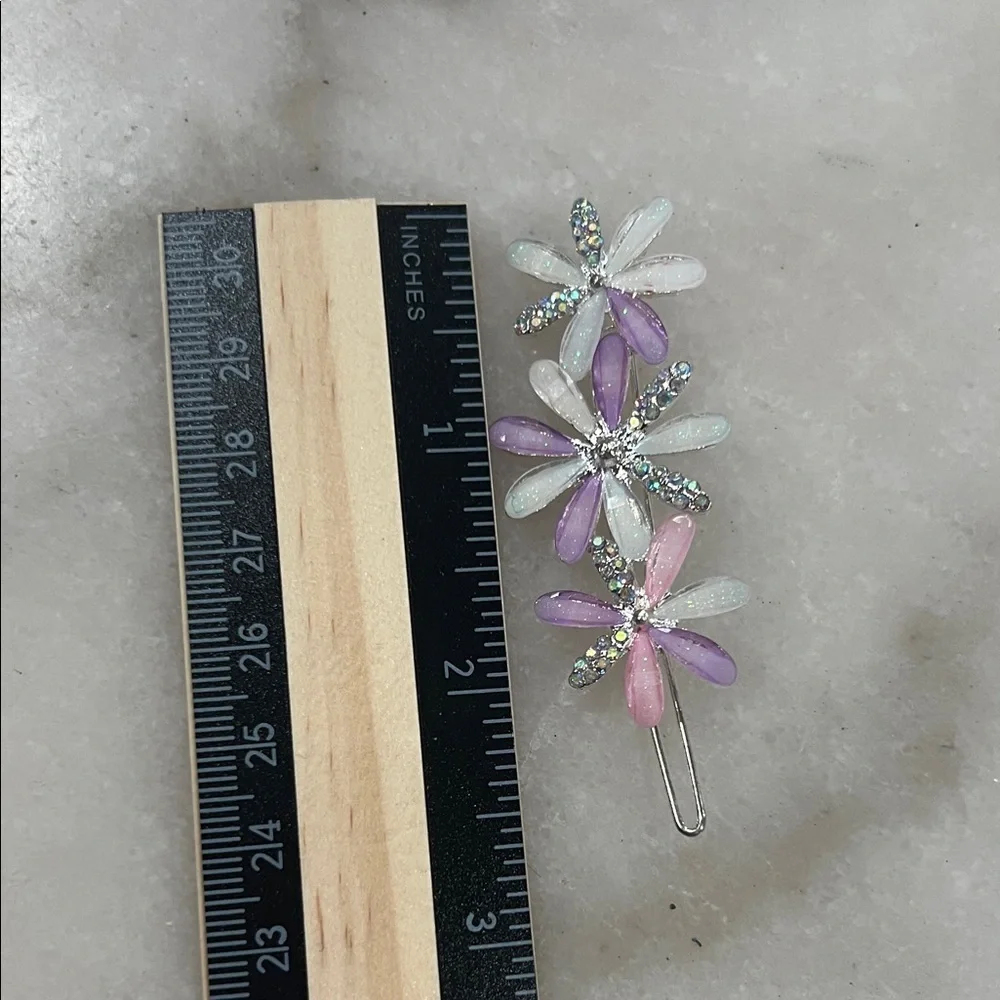 Sparkling Silver Star & Pastel Floral Hair Clips Set